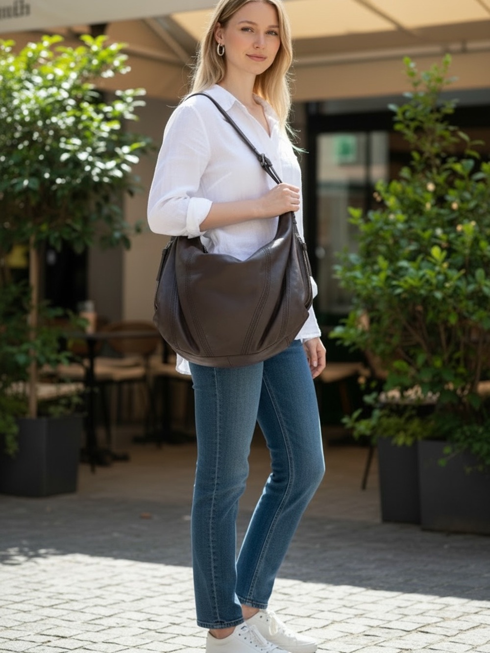 ORYANY Dark Brown Leather Hobo Shoulder Bag
